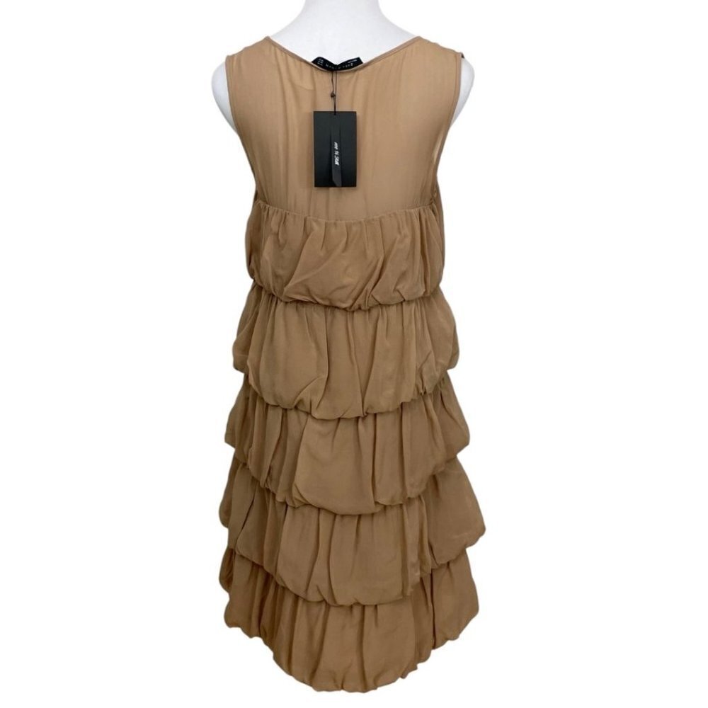 NWT ZARA BEIGE NUDE 100% SILK PUFFY LAYERED MINI SLEEVELESS DRESS - XS - Picture 4 of 9